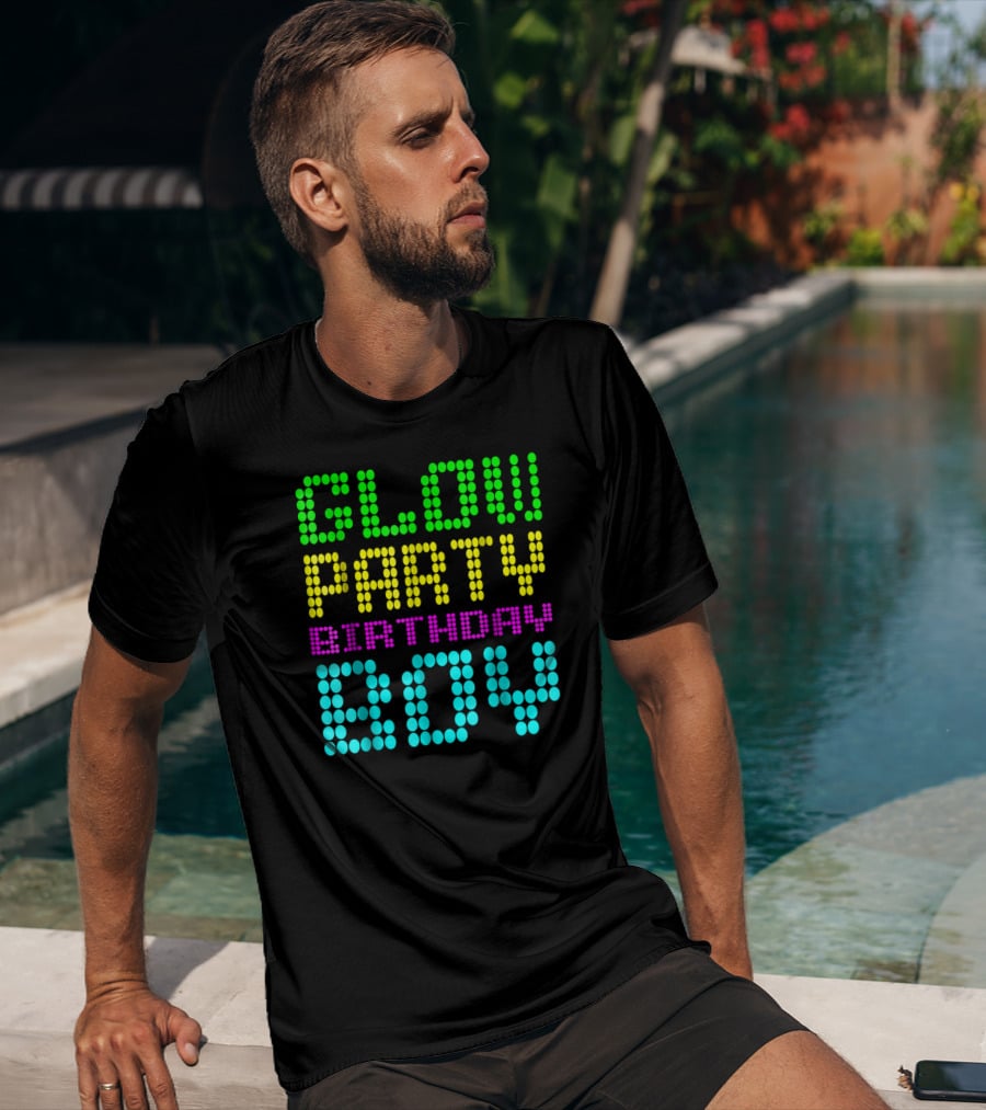 Glow Party Birthday Boy Colorful Dot Text T-Shirt