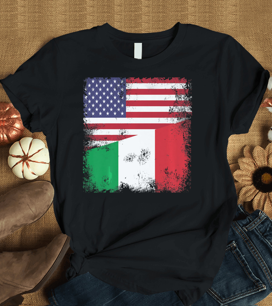 Half Italian Flag Vintage Italy U.S. American Grunge T-Shirt