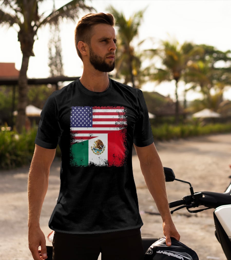 Half Mexican Flag Vintage Mexico U.S. American Flag Dual Heritage T-Shirt