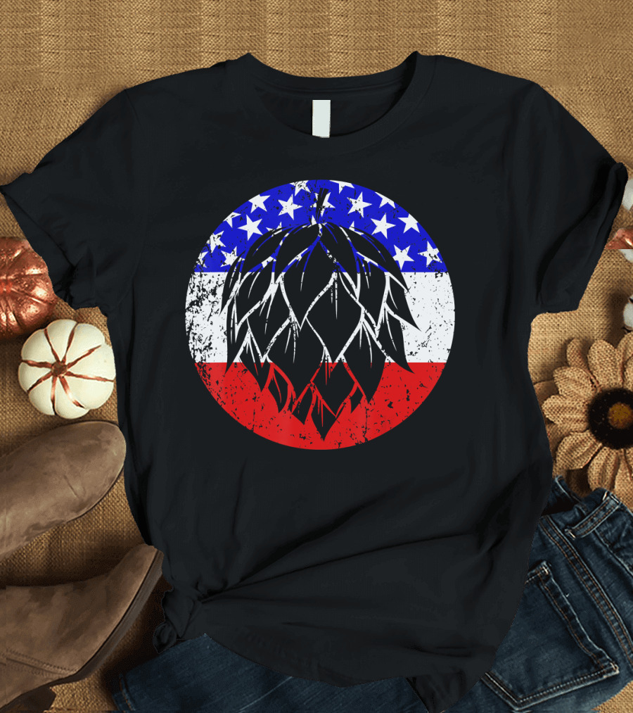 Hops Style Craft Beer American Flag Circle T-Shirt