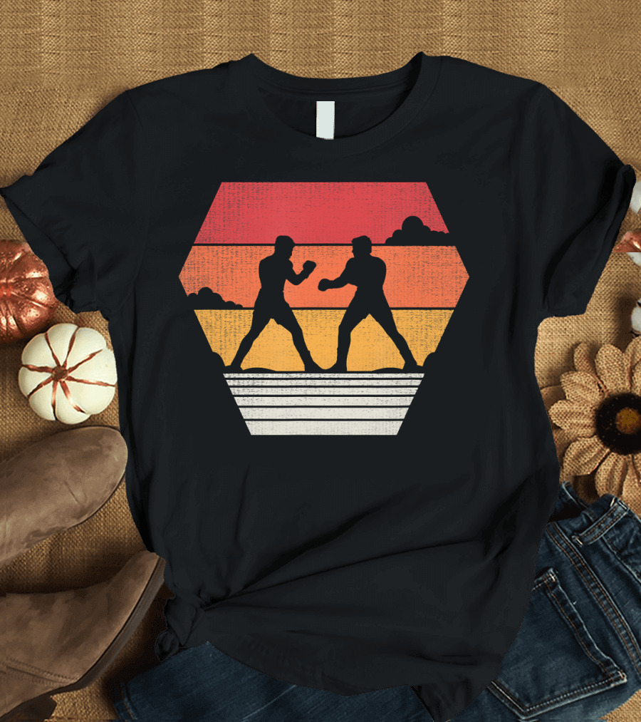 Boxing Vintage 80s Style Sunset Silhouette Retro Boxing Match T-Shirt