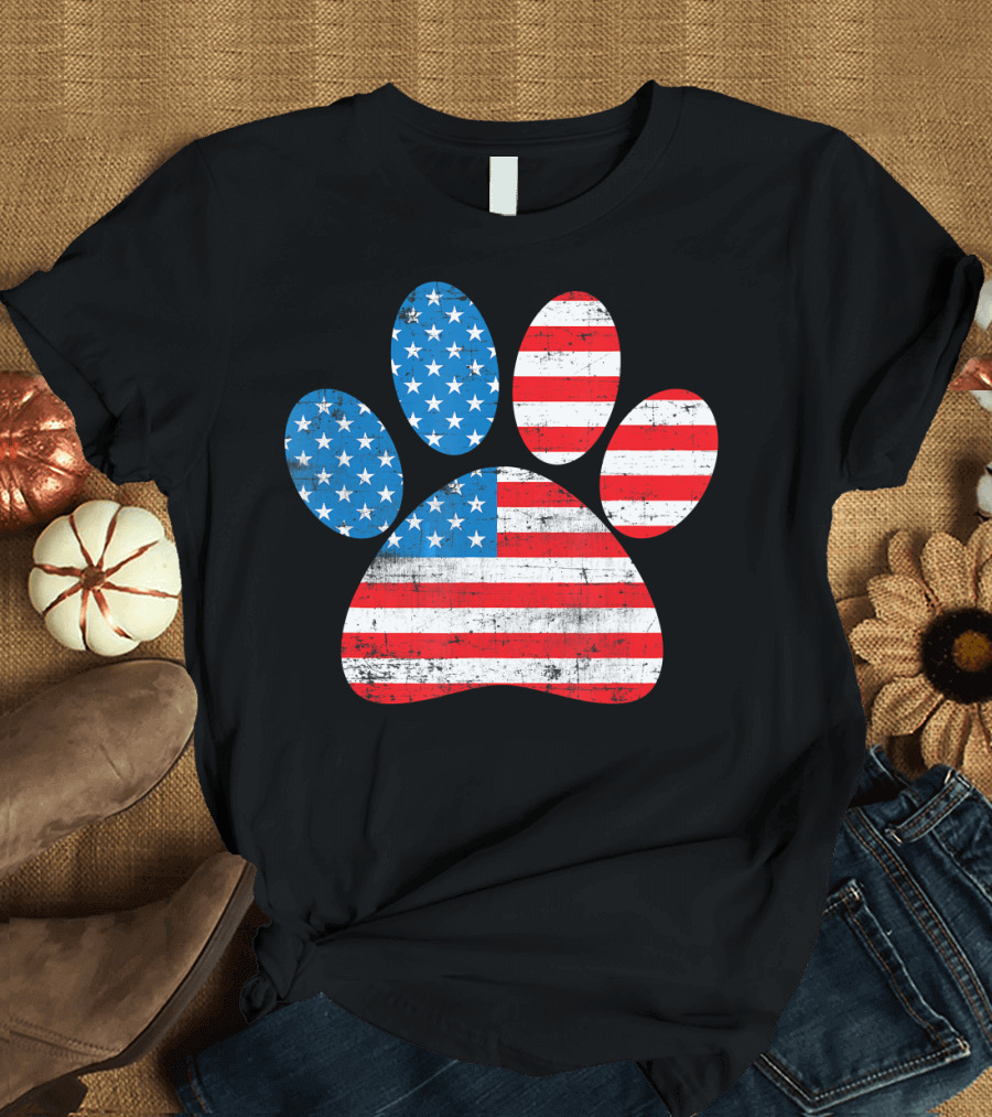 Patriot Day American Flag Dog Paw Prints T-Shirt