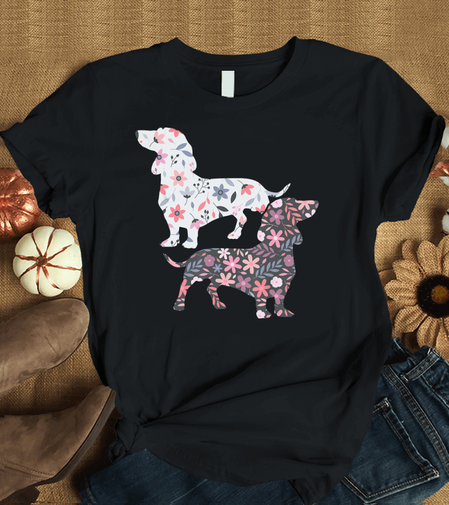 Dog Owner Idea Dogs Pet Animals Dachshund Floral T-Shirt