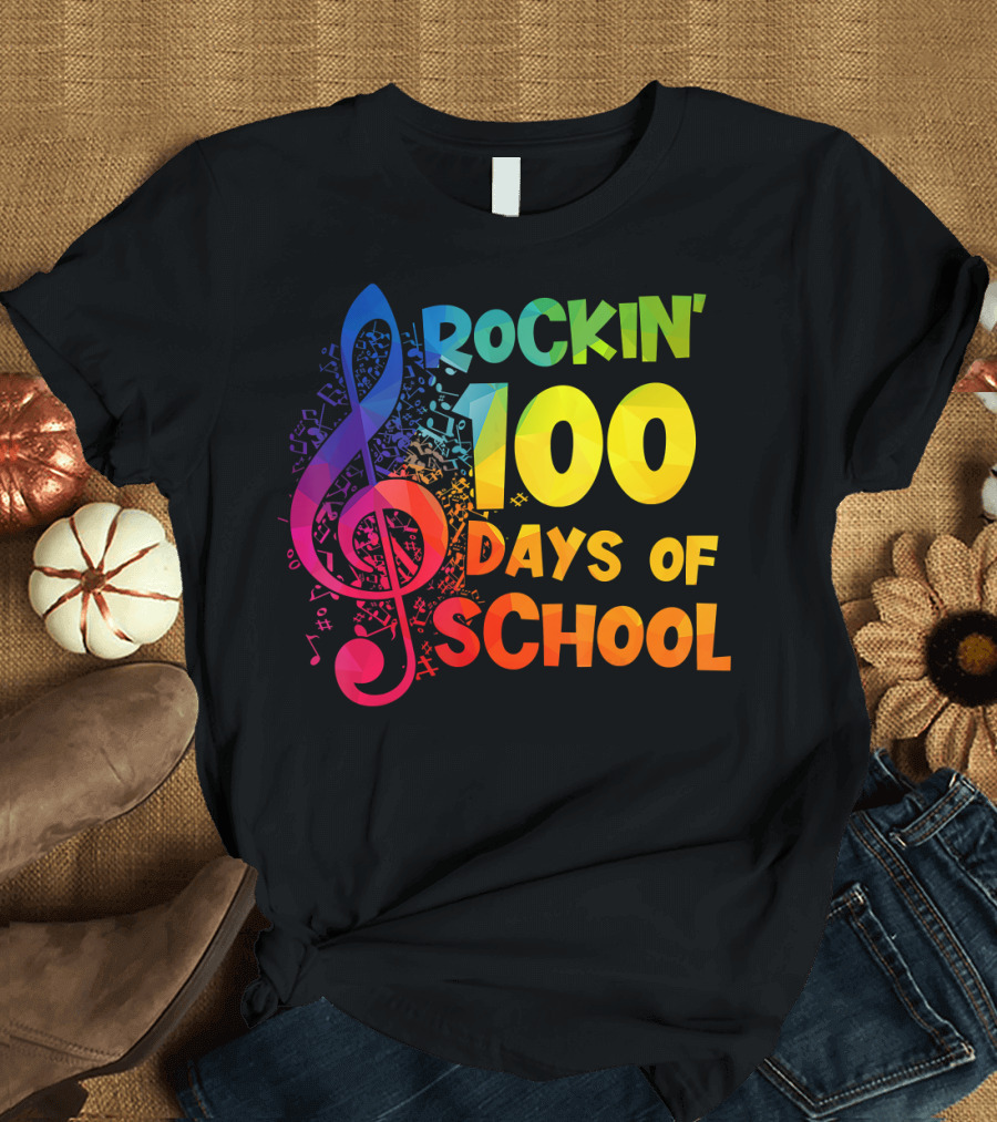 Rockin' 100 Days of School Music Notes Treble Clef T-Shirt