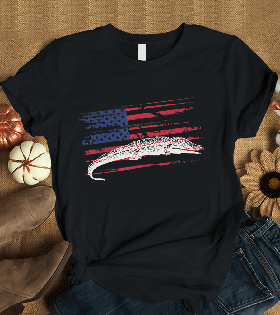 American Flag Alligator Crocodile USA T-Shirt