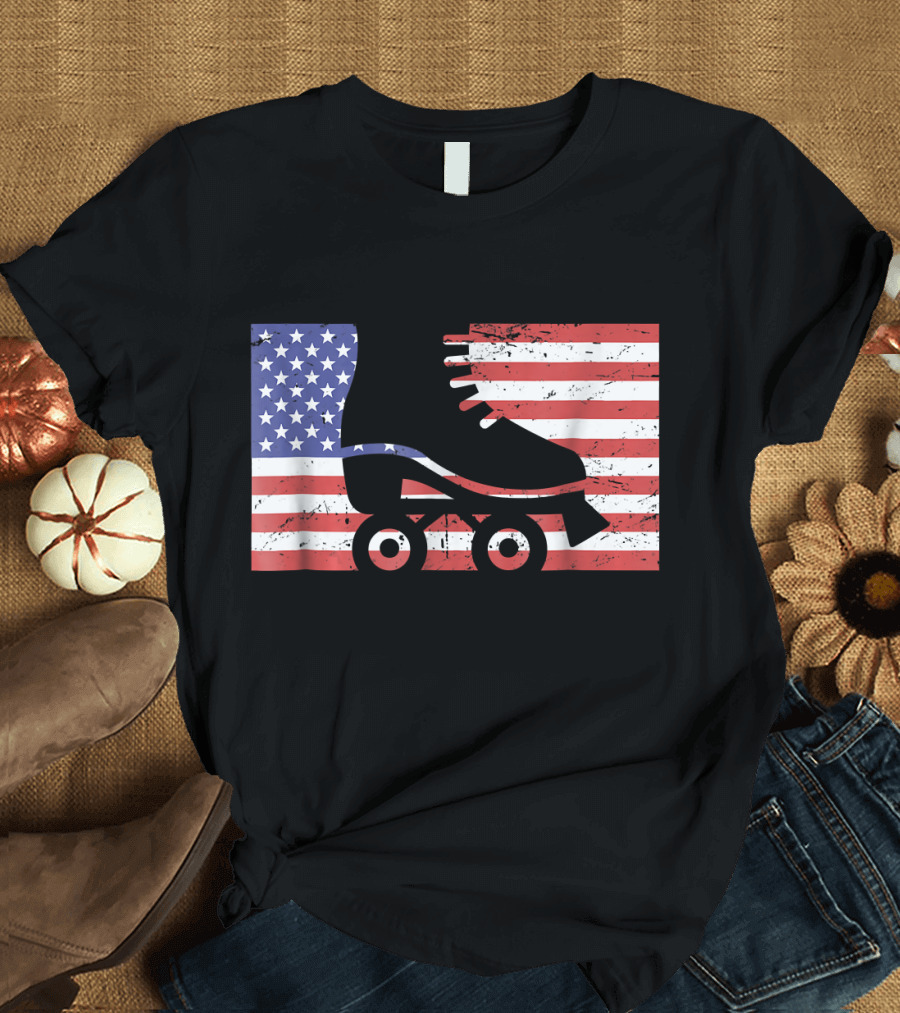 American Flag with Roller Skate T-Shirt