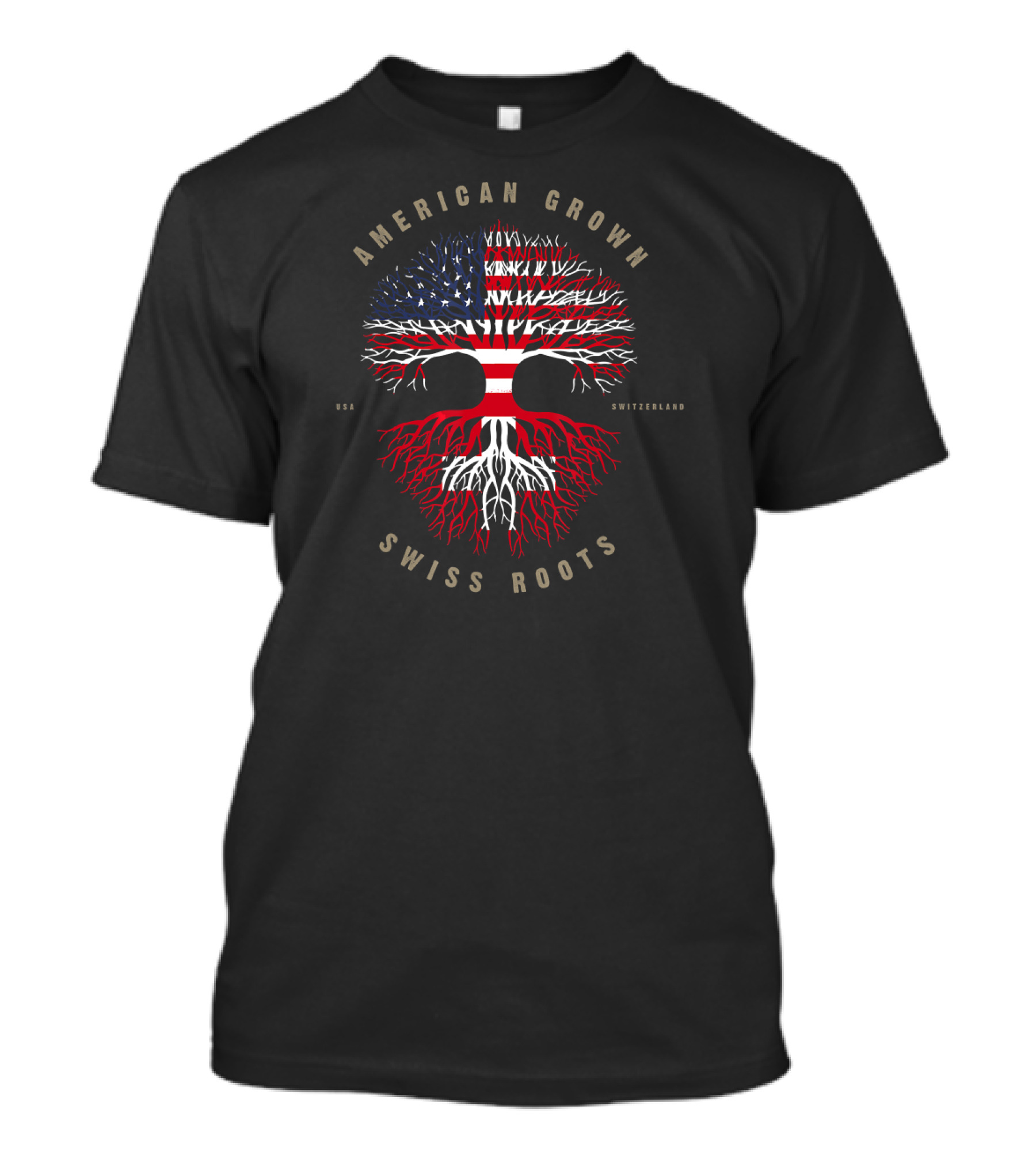 American Grown USA Swiss Roots Switzerland Tree Flag T-Shirt