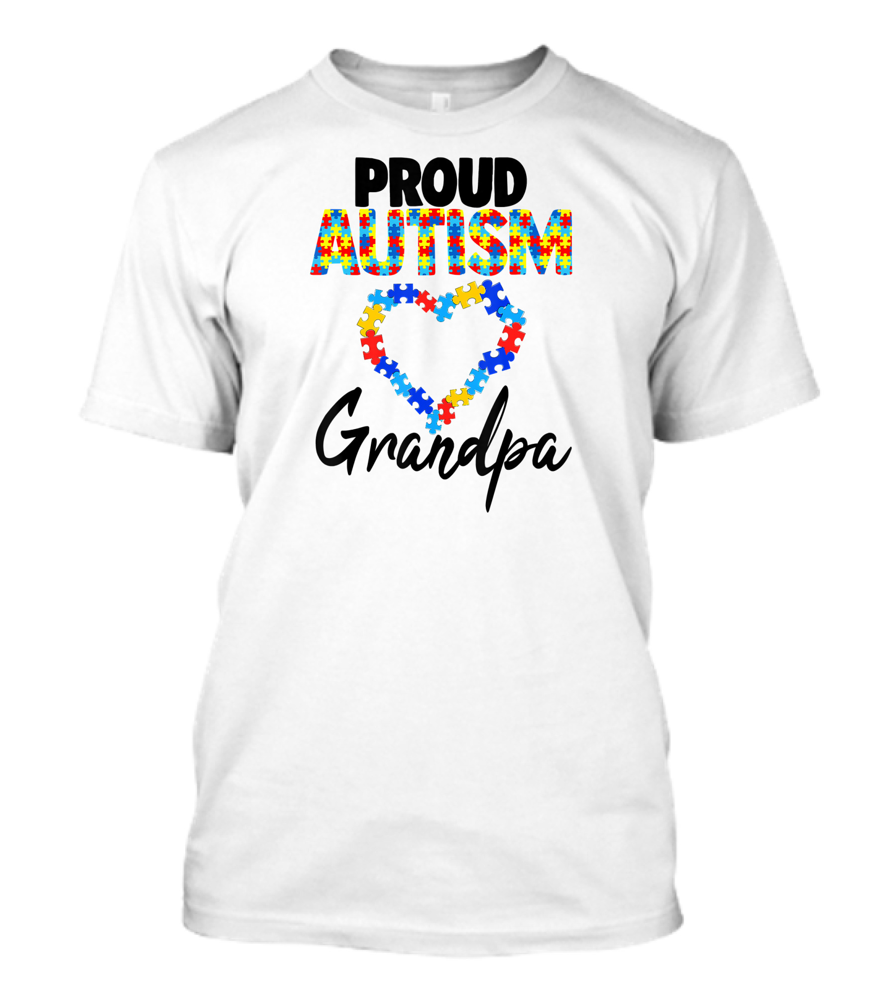 PROUD AUTISM GRANDPA Puzzle Heart T-Shirt