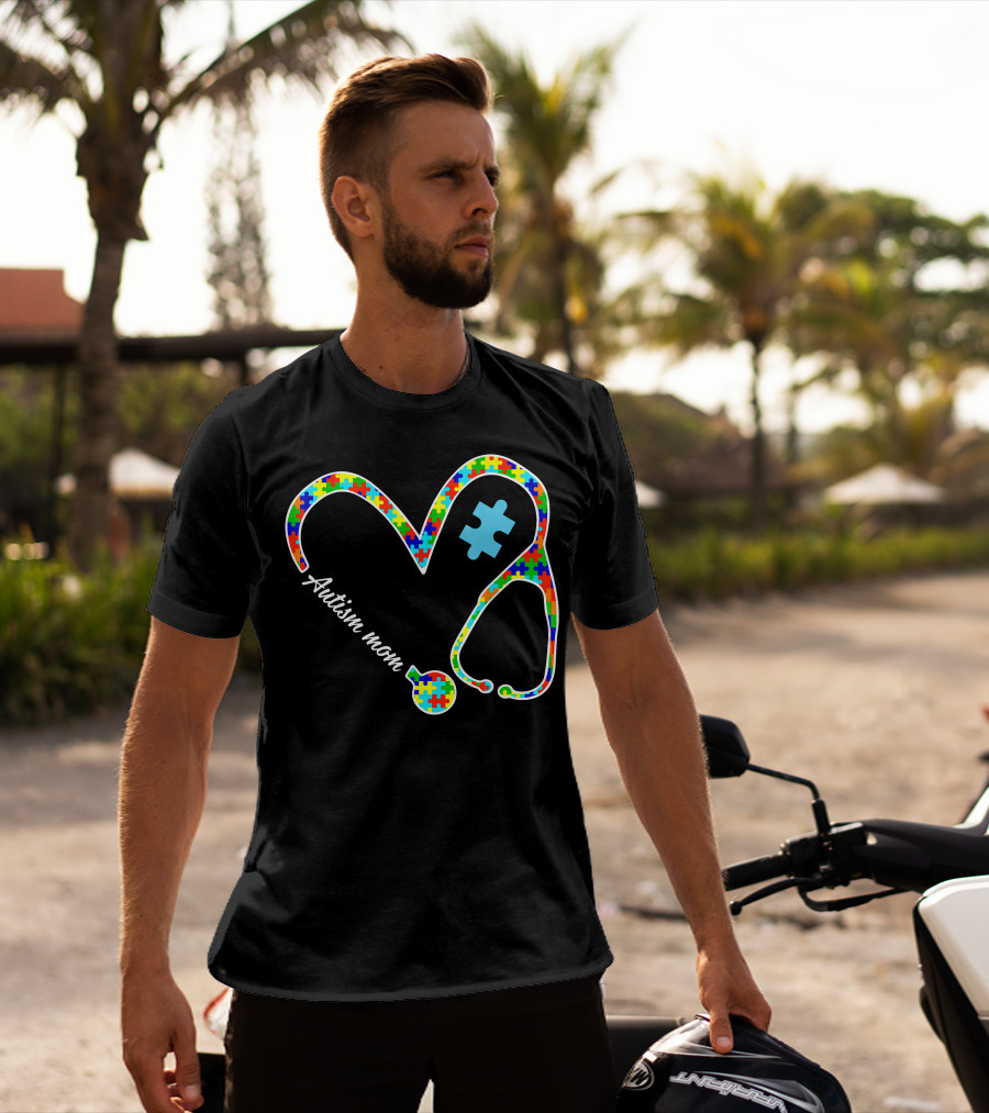 Autism Mom Puzzle Heart Stethoscope Nurse T-Shirt