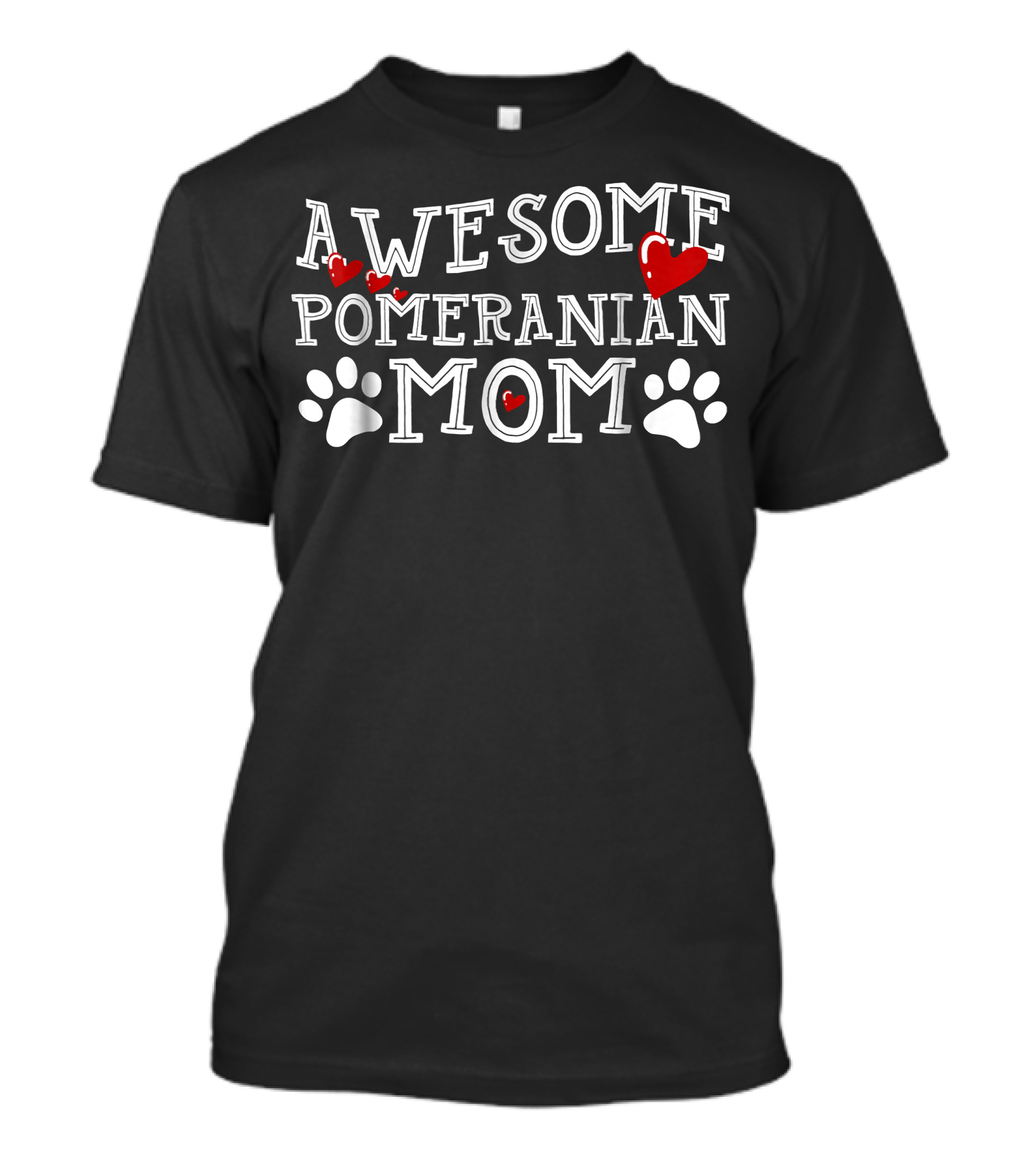 Awesome Pomeranian Mom Hearts And Paw Prints T-Shirt