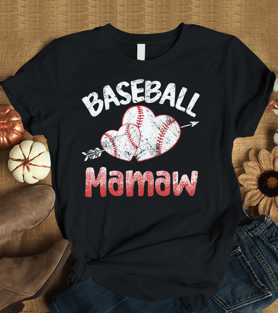 Baseball Mamaw Heart Arrow Baseball Stitching T-Shirt