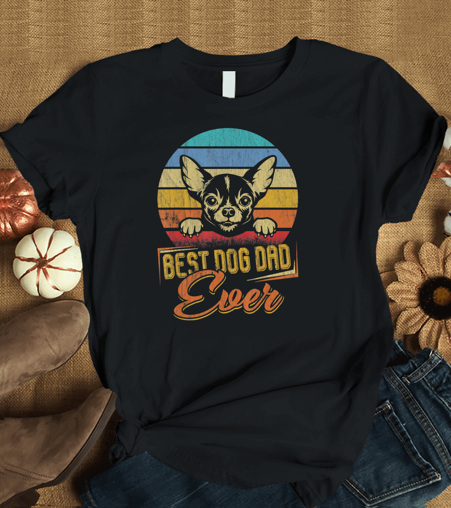 Best Dog Dad Ever Vintage Chihuahua Retro Stripes T-Shirt
