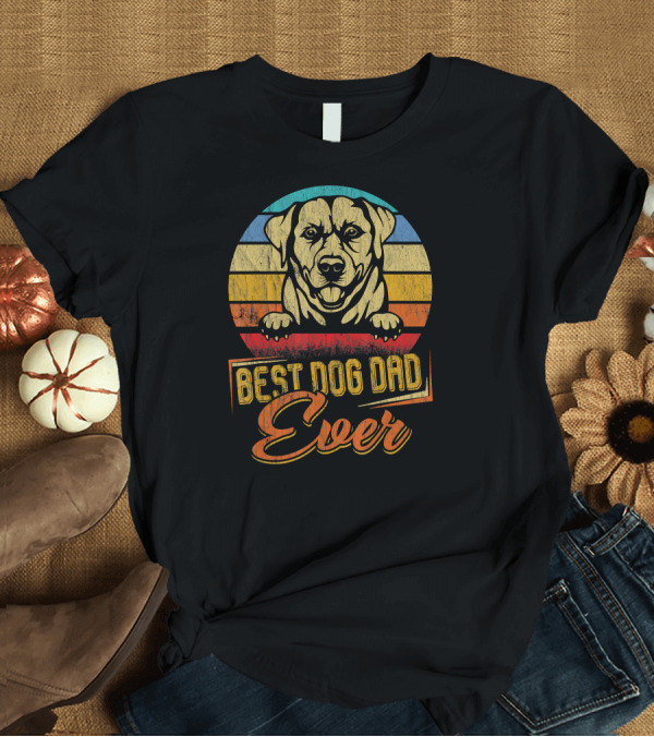 T-Shirt: Best Dog Dad Ever Labrador Retro Stripes T-Shirt Best Dog Dad Ever Labrador Retro Stripes T-Shirt
