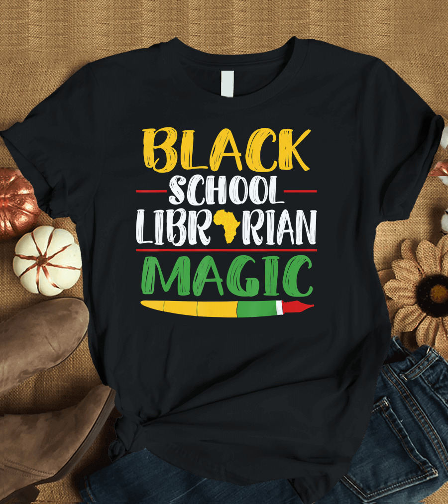 Black School Librarian Magic Africa Map Pencil T-Shirt