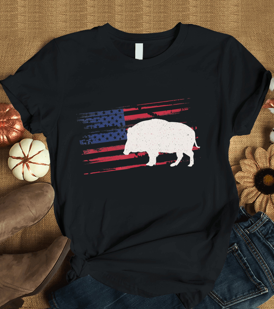 Boar American Flag Pig 4th Of July T-Shirt