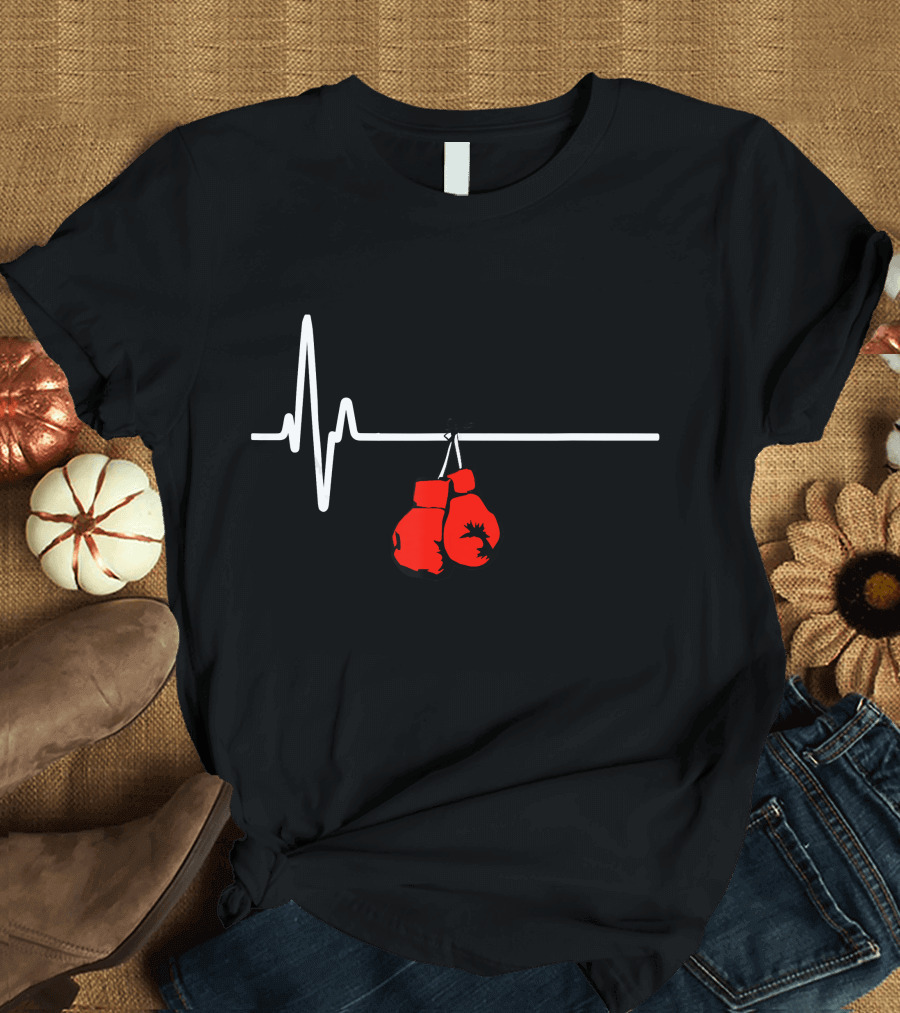 Boxing Gloves Heartbeat MMA Red Glove Pulse Line T-Shirt