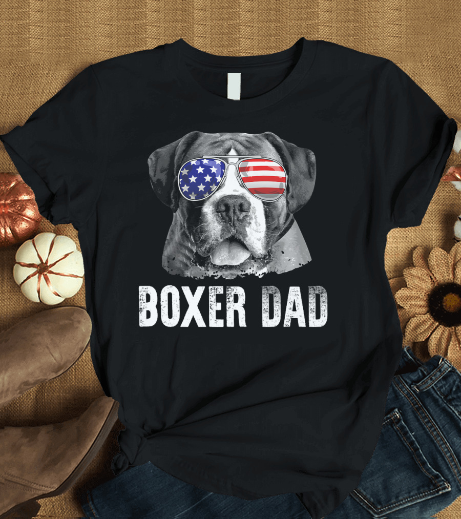 Boxer Dad Patriotic American Sunglasses 4th of July Mens T-Shirt