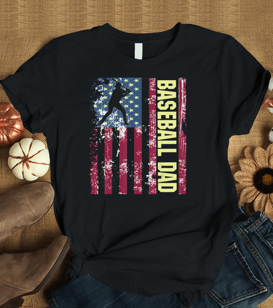 Baseball Dad American Flag Vintage Mens T-Shirt