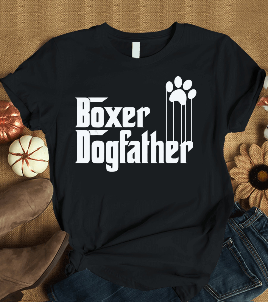 Boxer Dogfather Mens Boxer Dog Dad Paw Prints T-Shirt