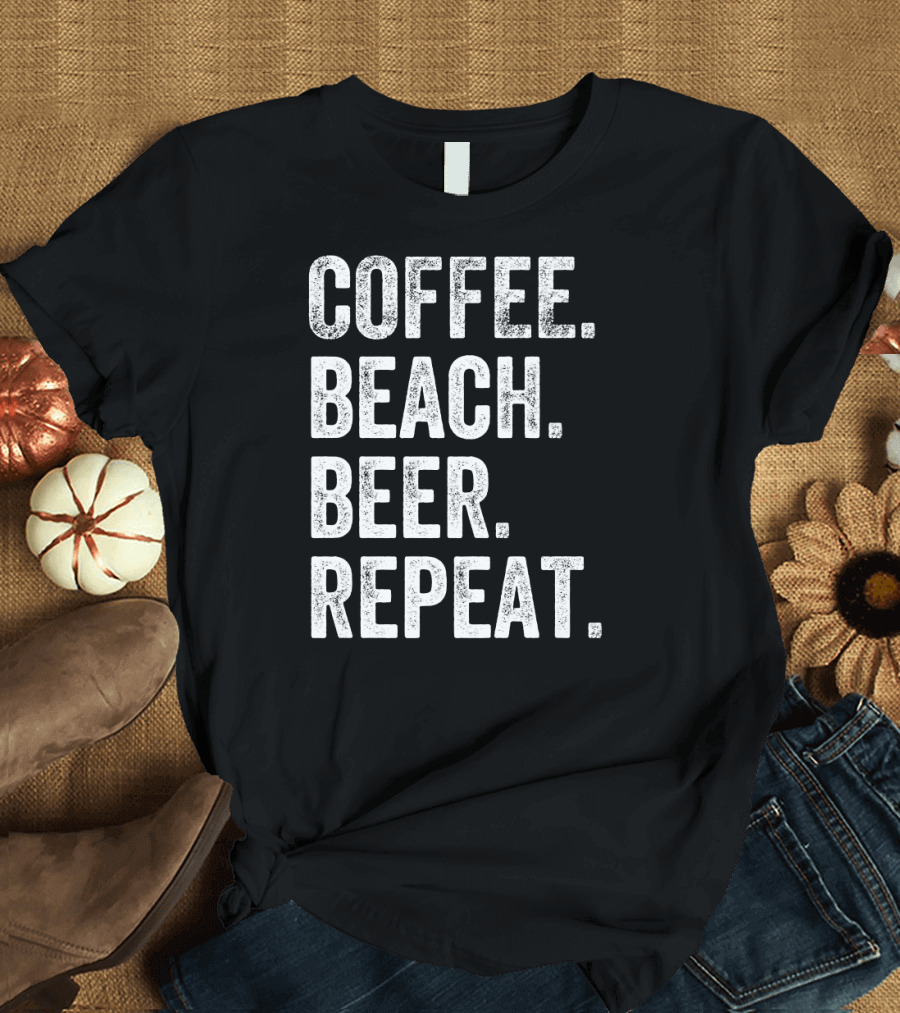 Mens Coffee Beach Beer Repeat Funny Summer T-Shirt