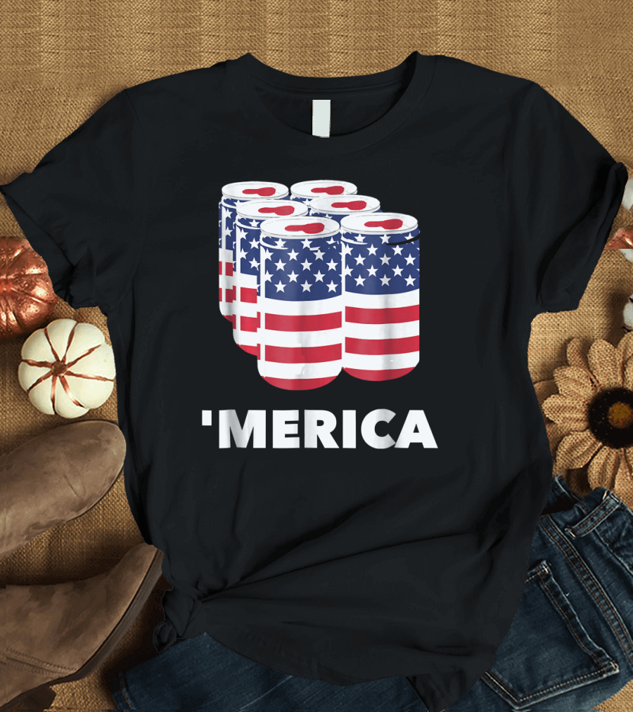 'Merica USA Flag Beer Pack Funny 4th of July T-Shirt
