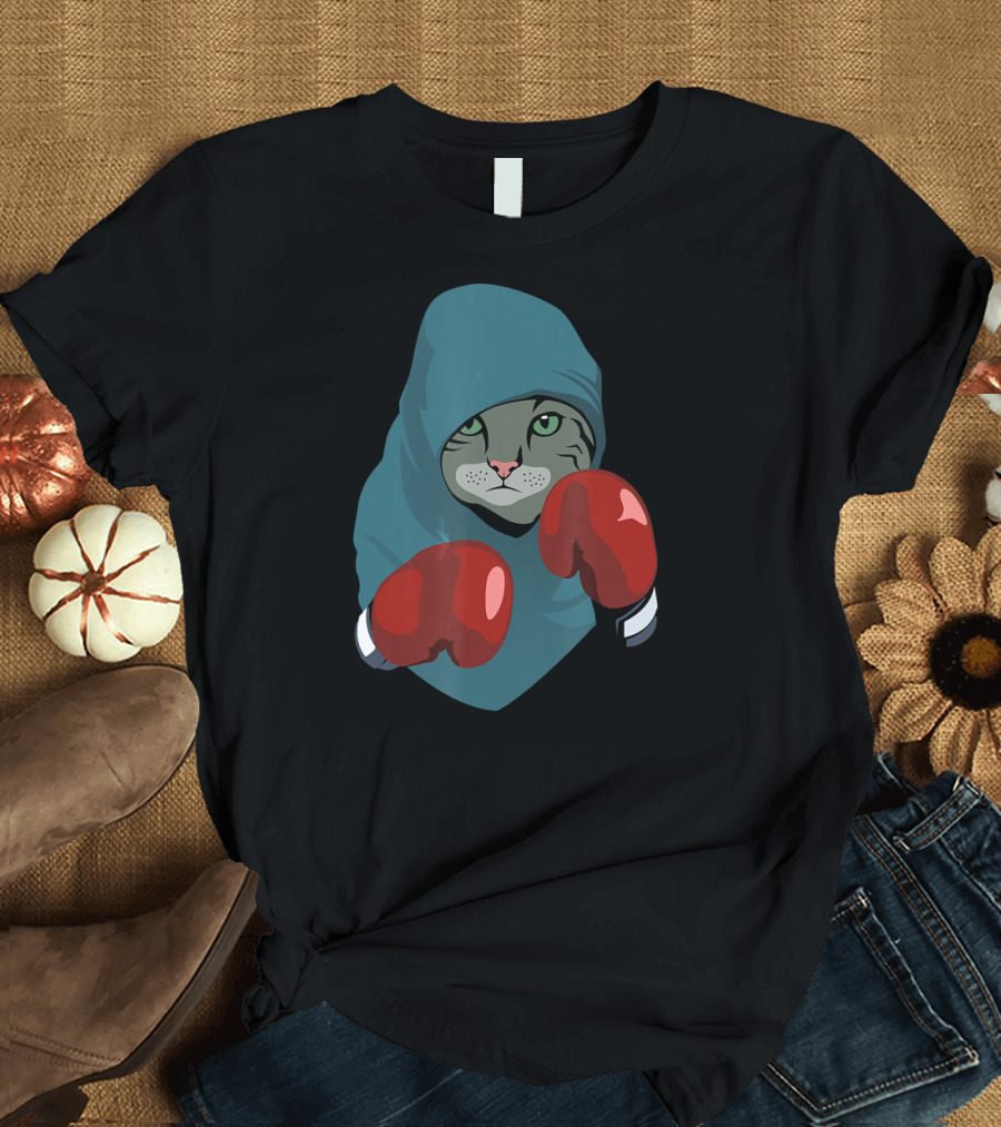 Mew Boxing Cat with Red Gloves and Hooded Cape T-Shirt