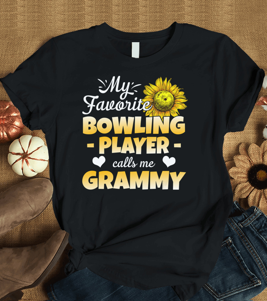 My Favorite Bowling Player Calls Me Grammy Sunflower Heart T-Shirt