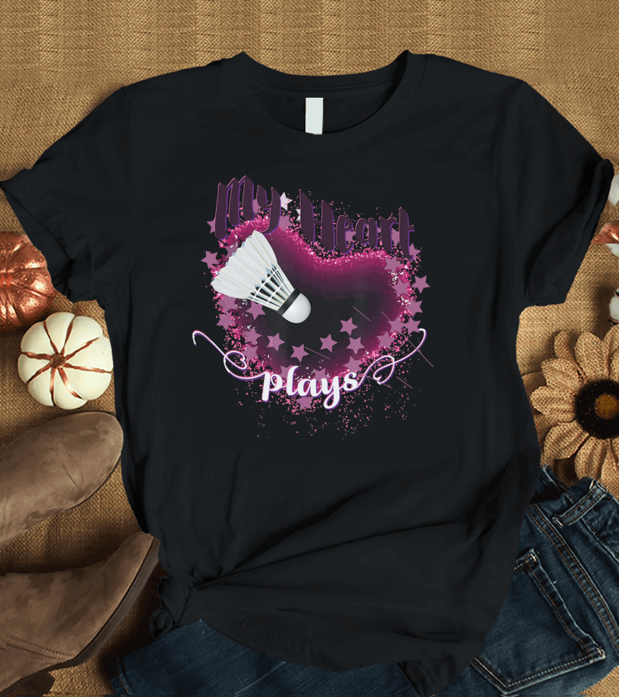 My Heart Plays Badminton with Starry Shuttlecock Burst T-Shirt