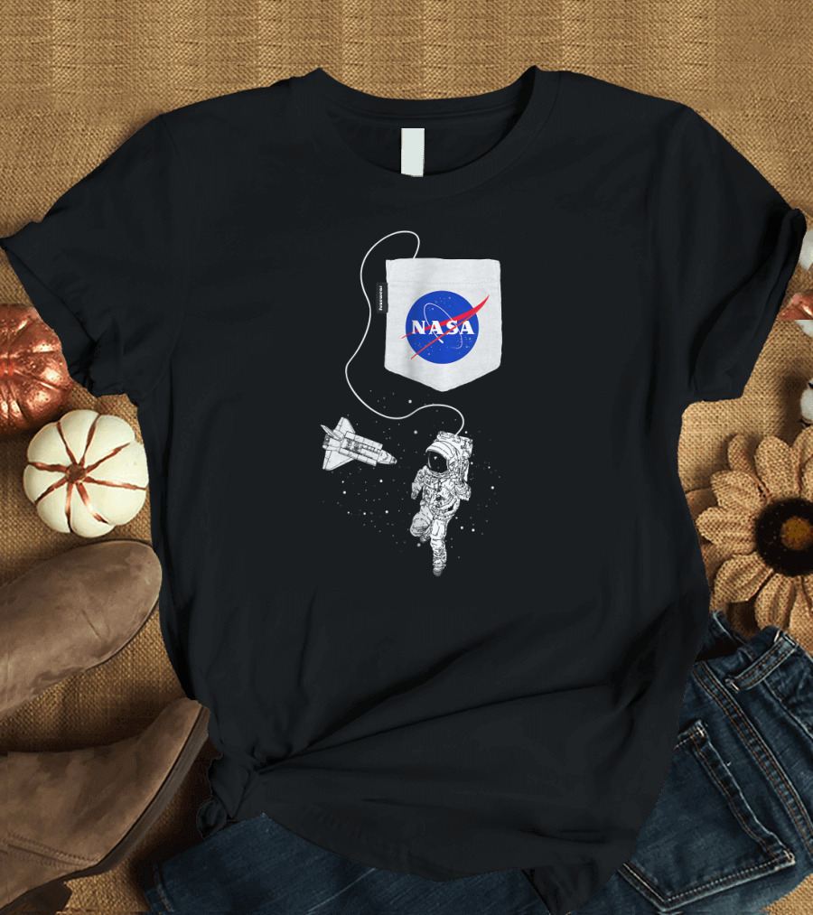 NASA Pocket Astronaut with Space Shuttle Floating in Space T-Shirt