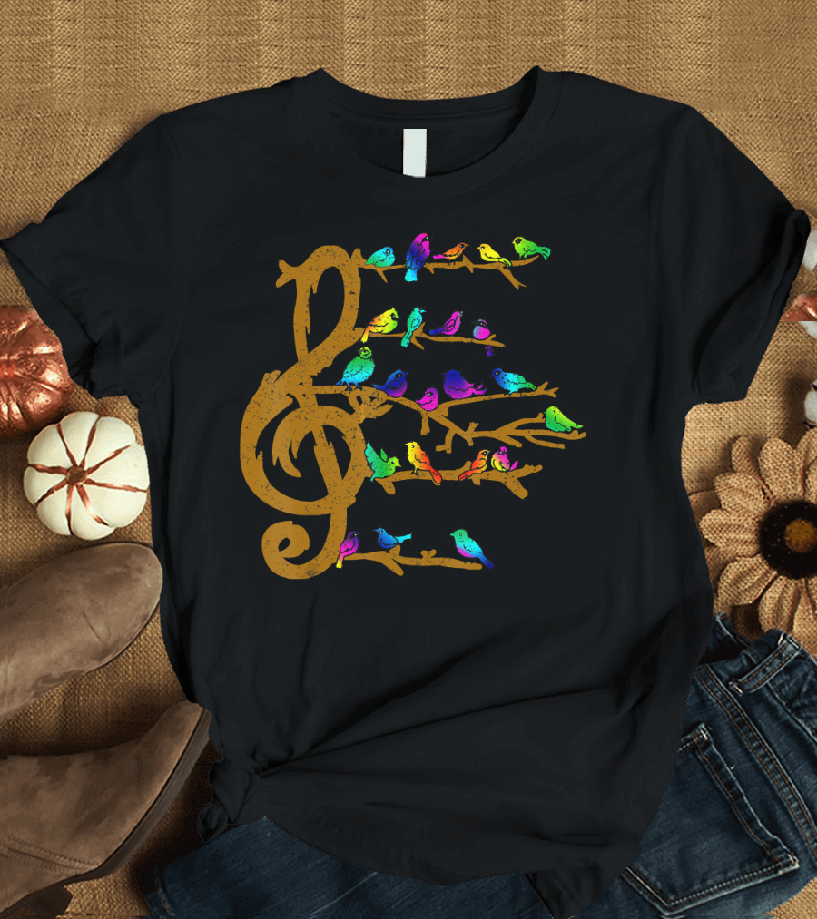 Natural Melody Cute Colorful Bird Music Notes T-Shirt