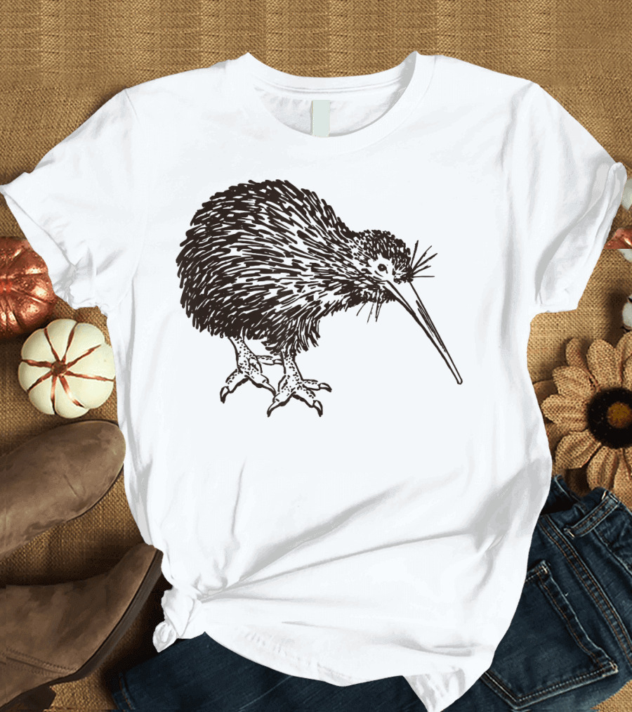 New Zealand Kiwi Bird Animal Wildlife Sketch T-Shirt