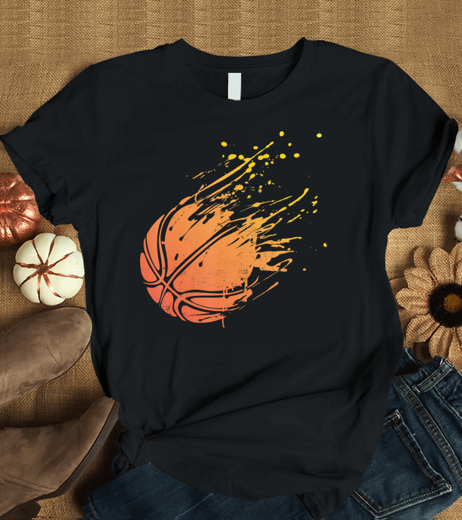 Flaming Basketball Splatter Novelty T-Shirt