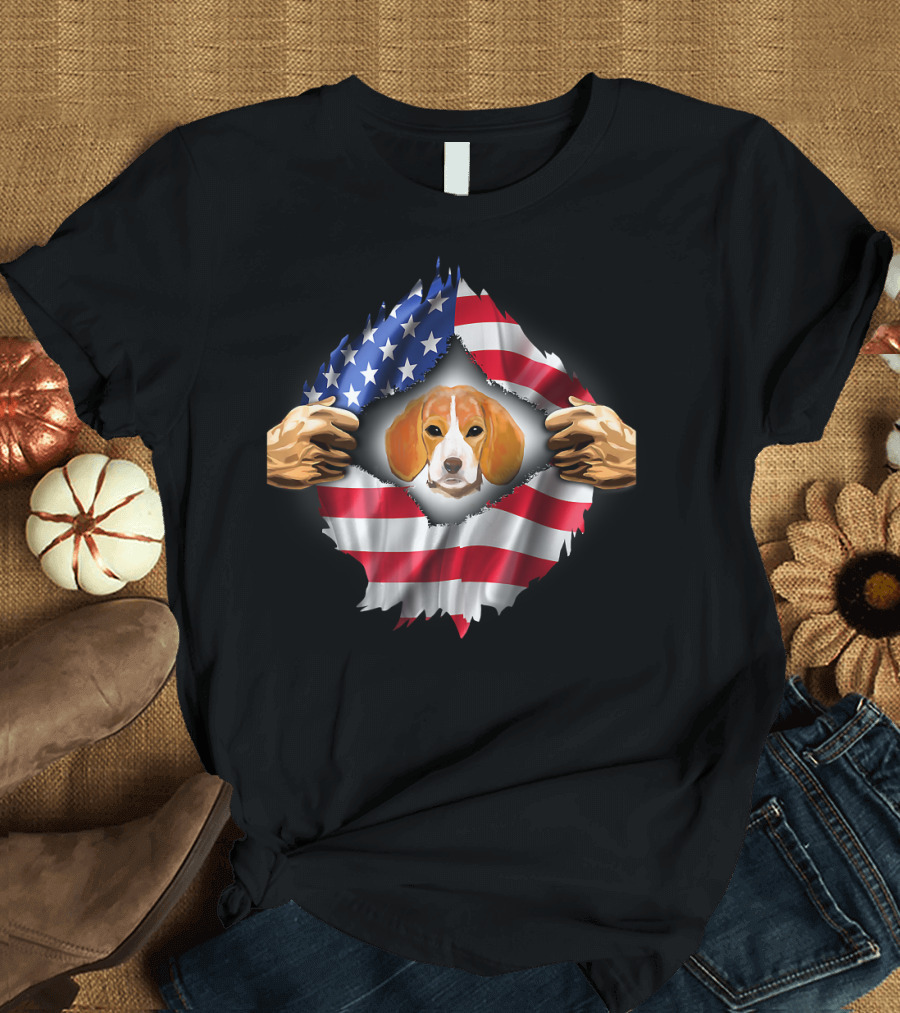 Open Hand Beagle Dog American Flag T-Shirt