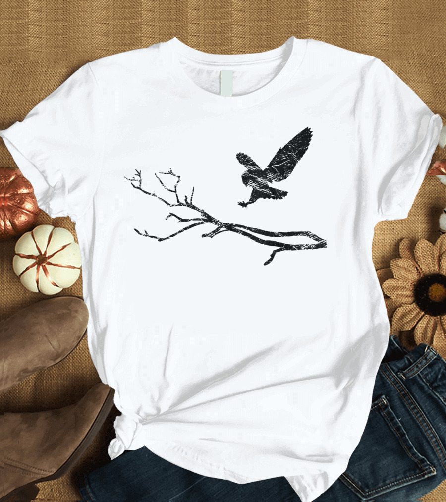 Owl Landing on Tree Branch Raptor Bird of Prey T-Shirt