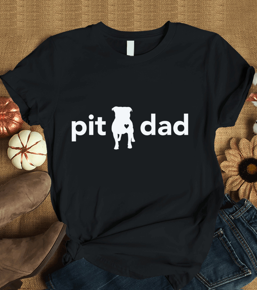 Pitbull Dad Heart Silhouette Pit Love T-Shirt