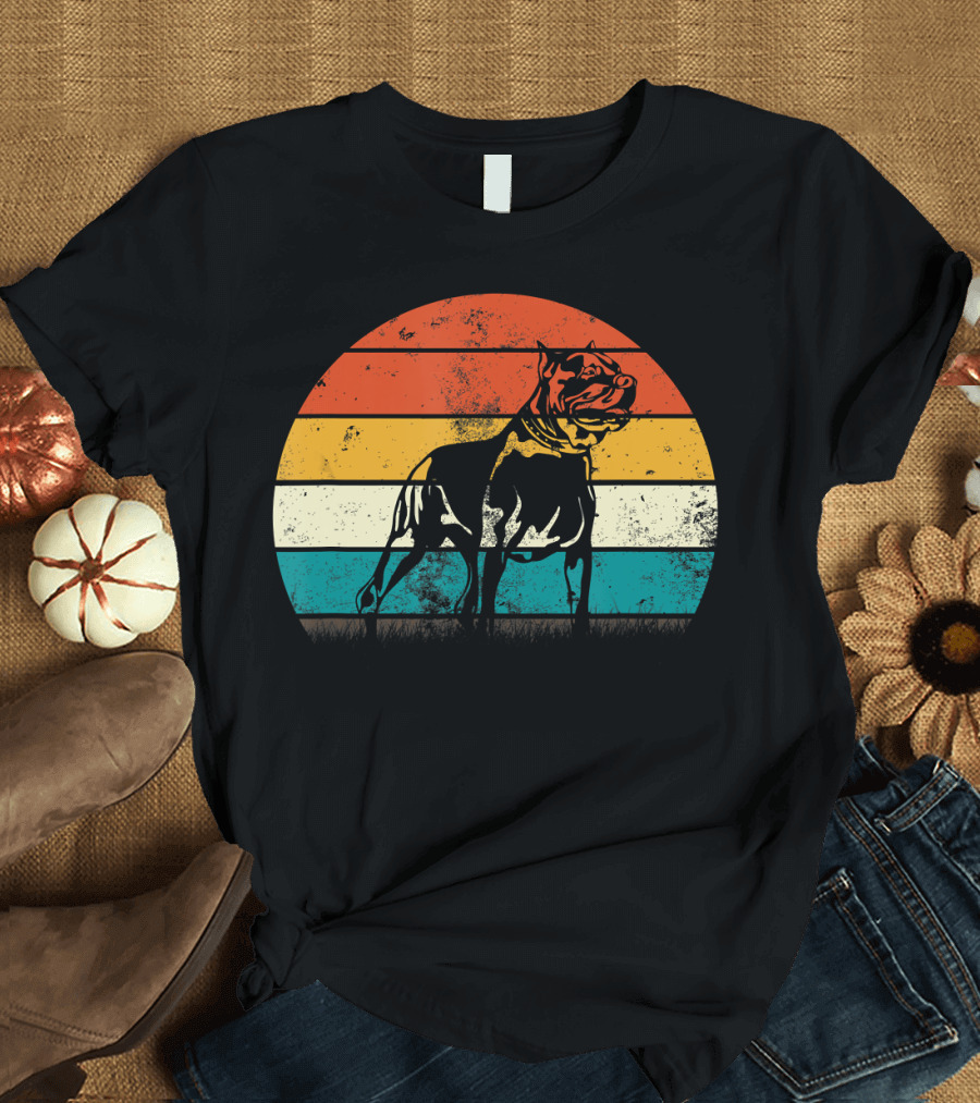 Vintage Retro Stripes Pitbull Dog T-Shirt
