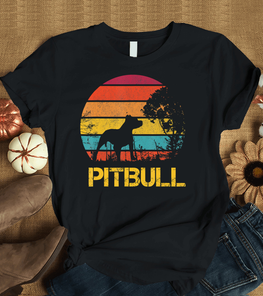 Pitbull Lovely For Dogs Retro Sunset T-Shirt