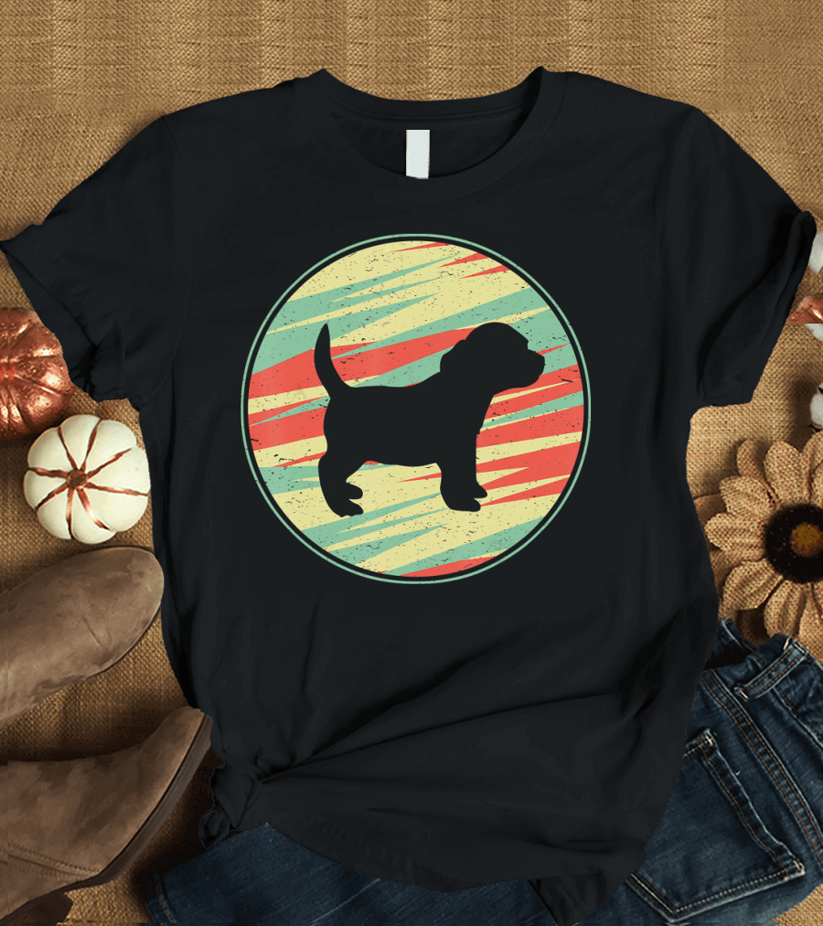 Pocket Beagle Silhouette Retro Circle T-Shirt