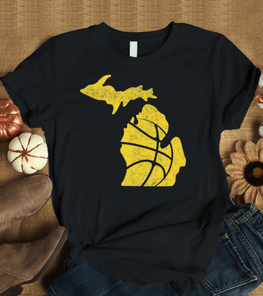 Premium State of Michigan Mitten College Basketball Map T-Shirt