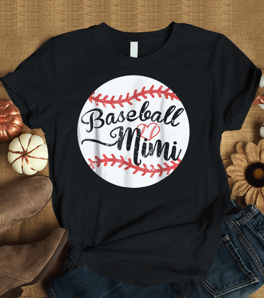 Baseball Mimi Heart Stitch T-Shirt