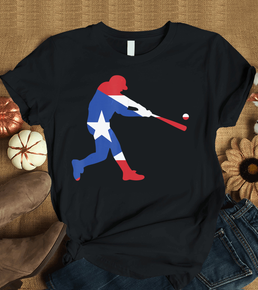 Puerto Rico Baseball Batter PR Flag Silhouette Classic T-Shirt