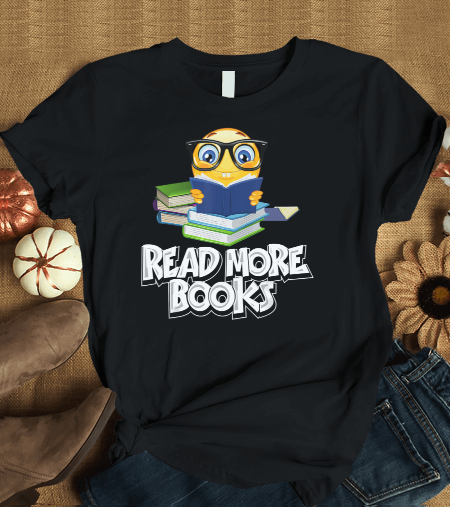 Read More Books Cute Bookworm Emoji Fun T-Shirt