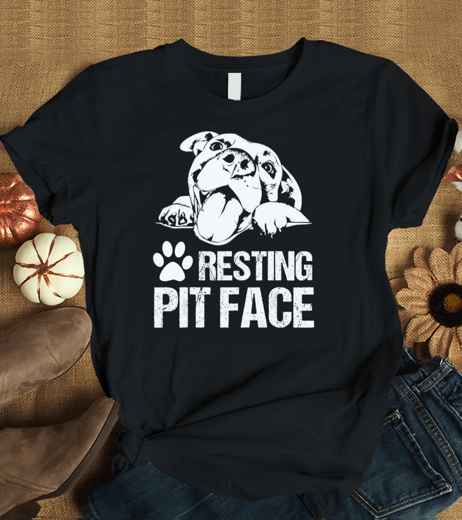 Resting Pit Face Funny Pittie Pitbull Paw Prints T-Shirt