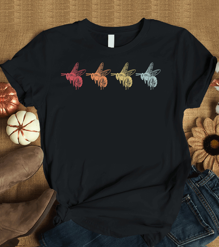 Rainbow Retro Beekeeper Honey Bee Vintage Save T-Shirt