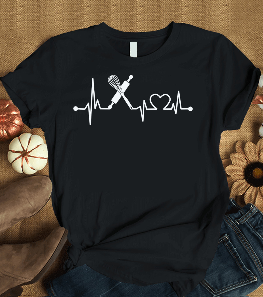 Rolling Pin Whisk Heartbeat Baking Humor for Baker T-Shirt