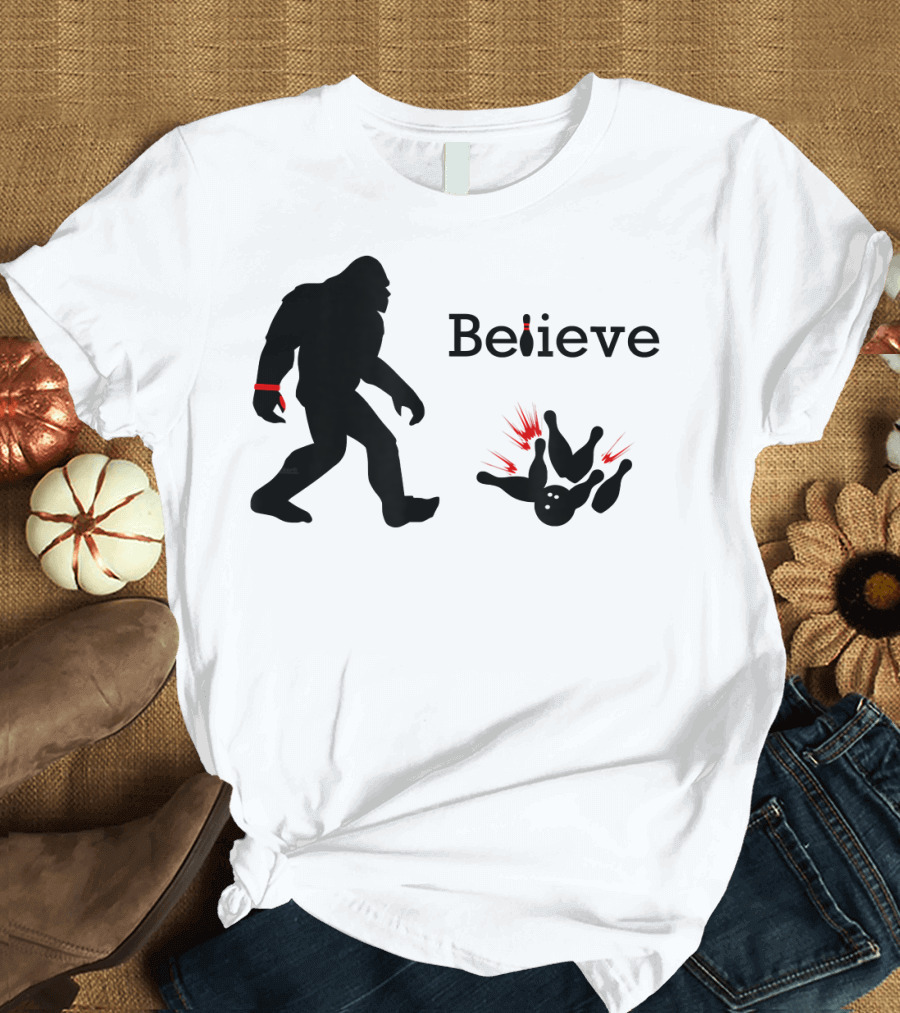 Believe Sasquatch Big Foot Bowling T-Shirt