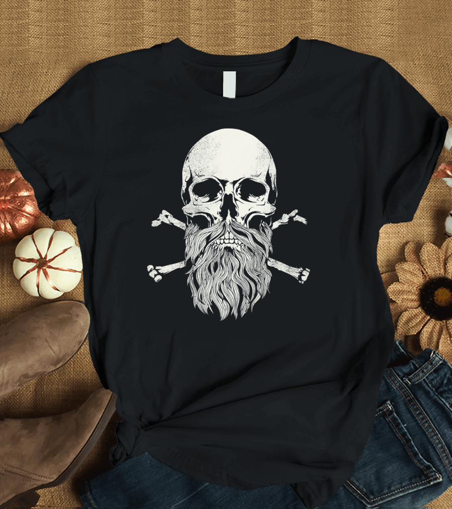 Skull and Beard Cool Bearded Skull and Crossbones T-Shirt