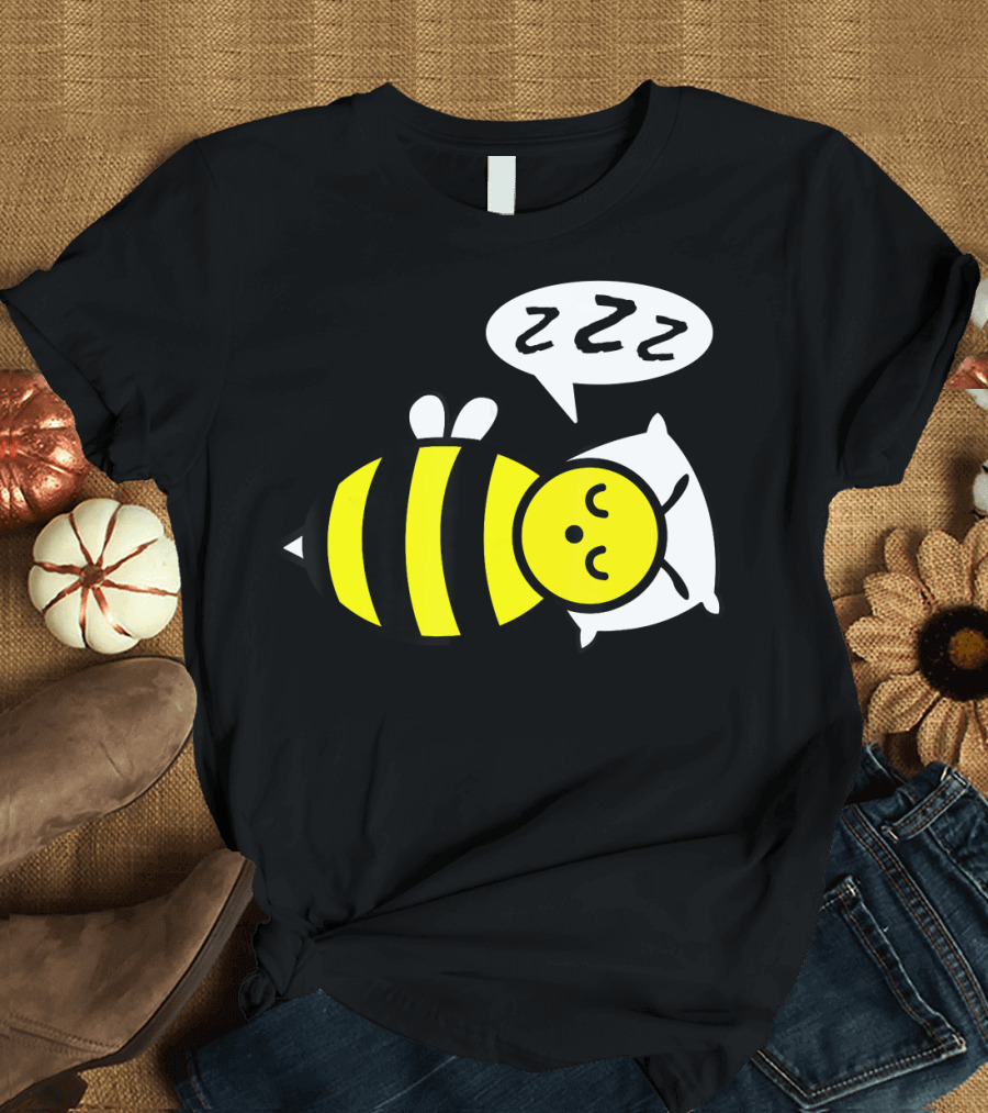 Slumbering Bee with ZZZ Speech Bubble Nappin' Cute Sleeping Stripes T-Shirt