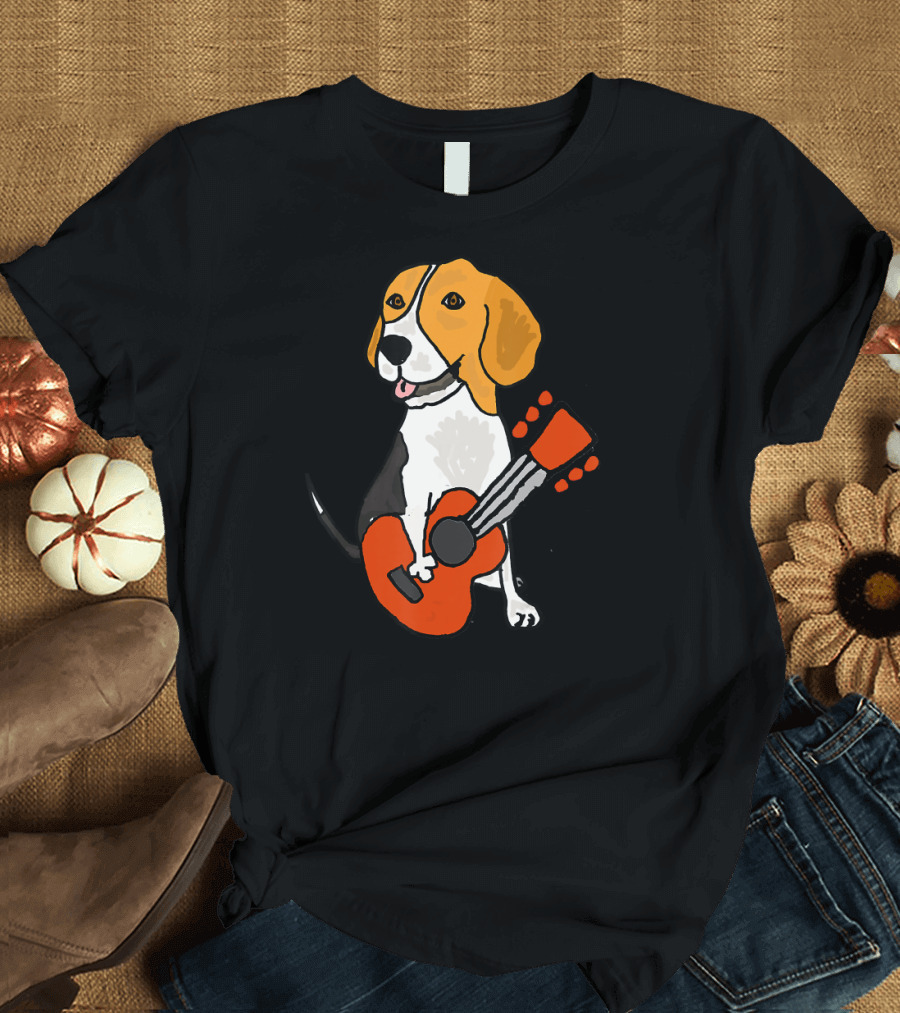 Smilemoretees Beagle Dog Playing Guitar T-Shirt