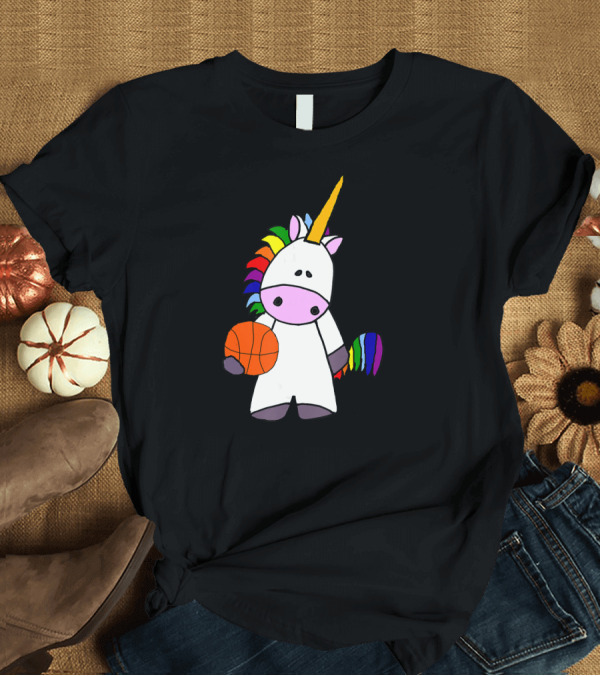 T-Shirt: SmileteesAnim Funny Unicorn Playing Basketball with Rainbow Mane T-Shirt SmileteesAnim Funny Unicorn Playing Basketball with Rainbow Mane T-Shirt